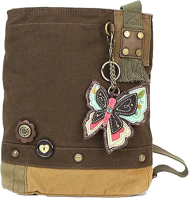 CHALA Patch Cross-Body Women Handbag, Dark Brown Canvas Messenger Bag - New Butterfly