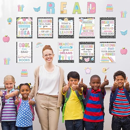 Miniatura 7 de Zonon 45 piezas de decoración de lectura, tablón de anuncios de lectura, póster, juego de carteles educativos para primaria, póster de arco iris,