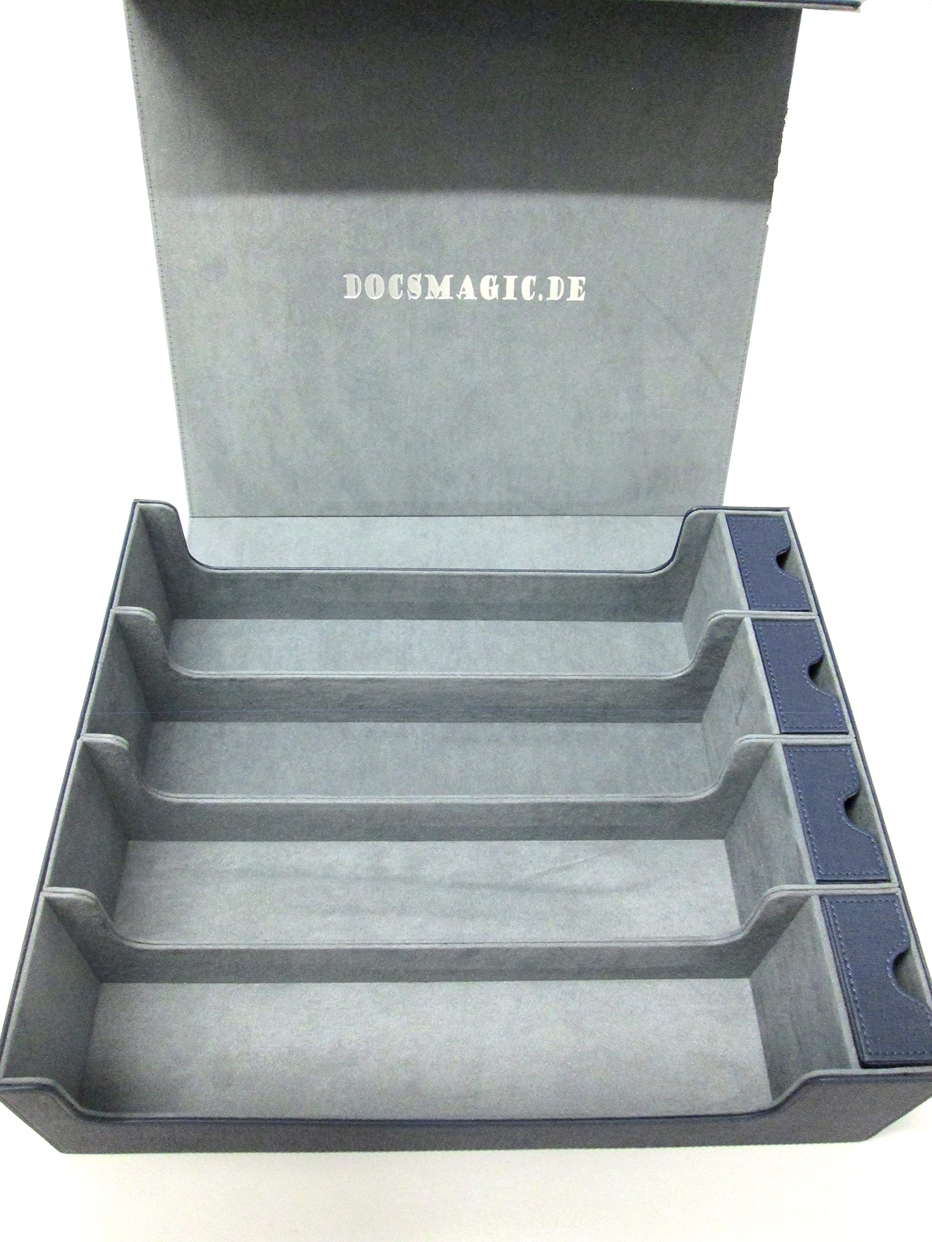 docsmagic.de Premium 4-Row Trading Card Storage Box Blue + Trays & Divider - MTG PKM YGO - Boîte de Rangement Bleu