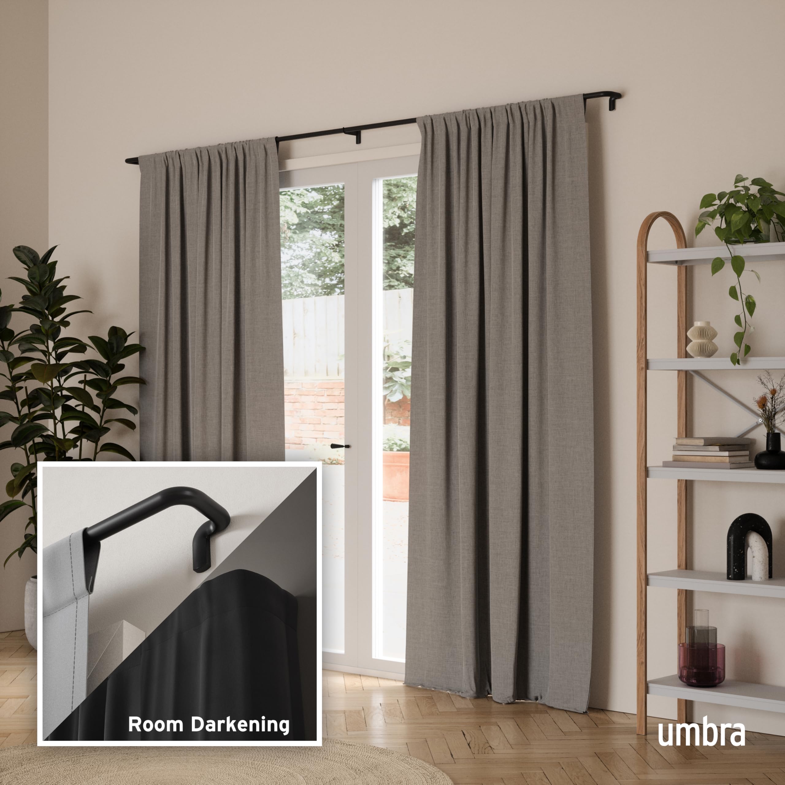 Umbra Twilight Tringle à rideaux D19 mm, 167–305 cm, noir, acier, conception enveloppante pour rideaux occultants
