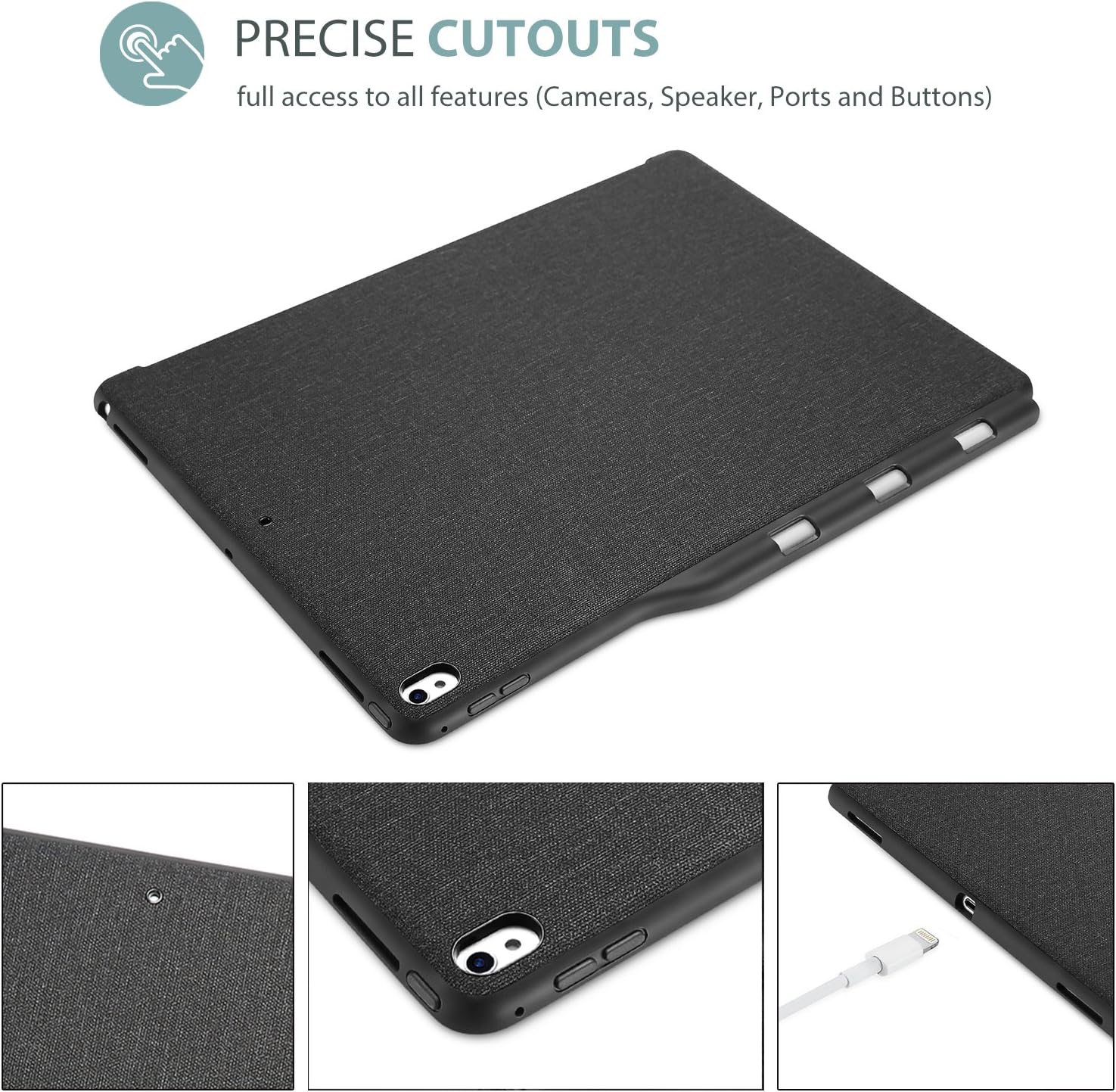 Image demonstrating the ProCase back cover case's compatibility with the Apple Smart Keyboard and Smart Cover.