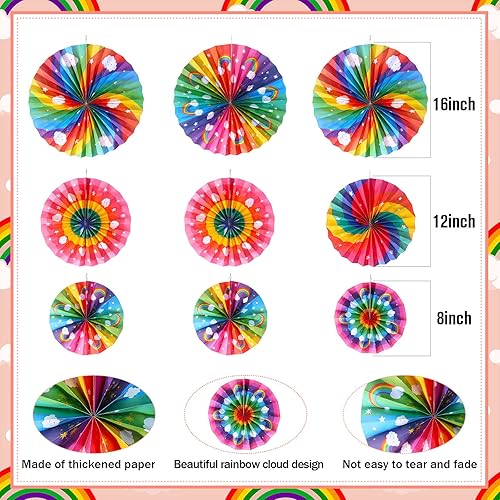 Miniatura 2 de Outus 18 piezas de decoración de fiesta de arco iris, abanicos de papel, decoración de tablón de anuncios, decoración de techo para colgar en la