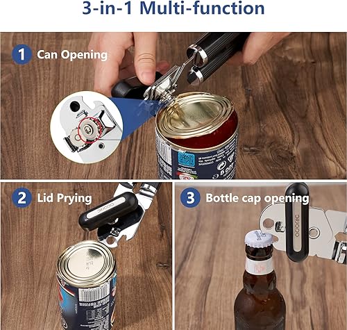 Miniatura 6 de Abridor manual de latas abridor de latas borde liso multifuncional apto para alimentos abridor de latas manual de acero inoxidable con mango