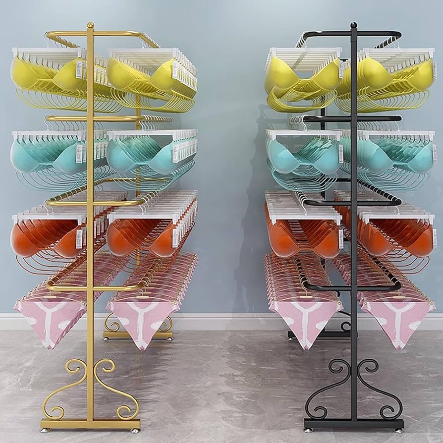Lingerie Garment Rack Lingerie Display Stand Boutique Retail Hanger, Floor-Standing Clothing Store Underwear Organizer Rack, Multifunctional Panties Bra Gloves Socks Commercial Shelves, Belt