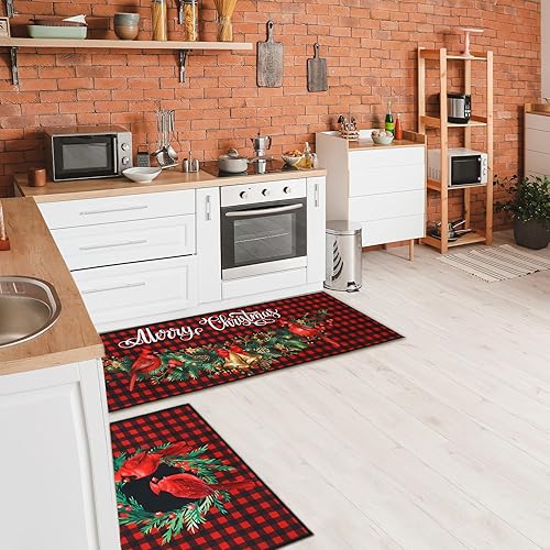 Miniatura 4 de Juego de 2 alfombras de cocina de Navidad, para invierno, Navidad, para el porche delantero, para inauguración de la casa, absorbentes, para