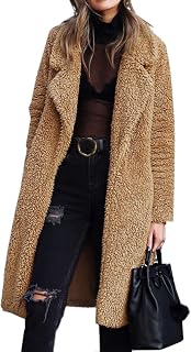 Angashion Women's Fuzzy Faux Fur Long Cardigan Coat - Open Front Teddy Jacket Warm Cozy Winter Outwear