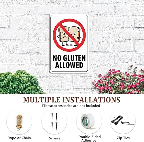 Miniatura 6 de Letrero de metal con texto en inglés "No Gluten Allowed" para jardín, patio, bar, porche, garaje, hogar, dormitorio, cocina, decoración de pared,