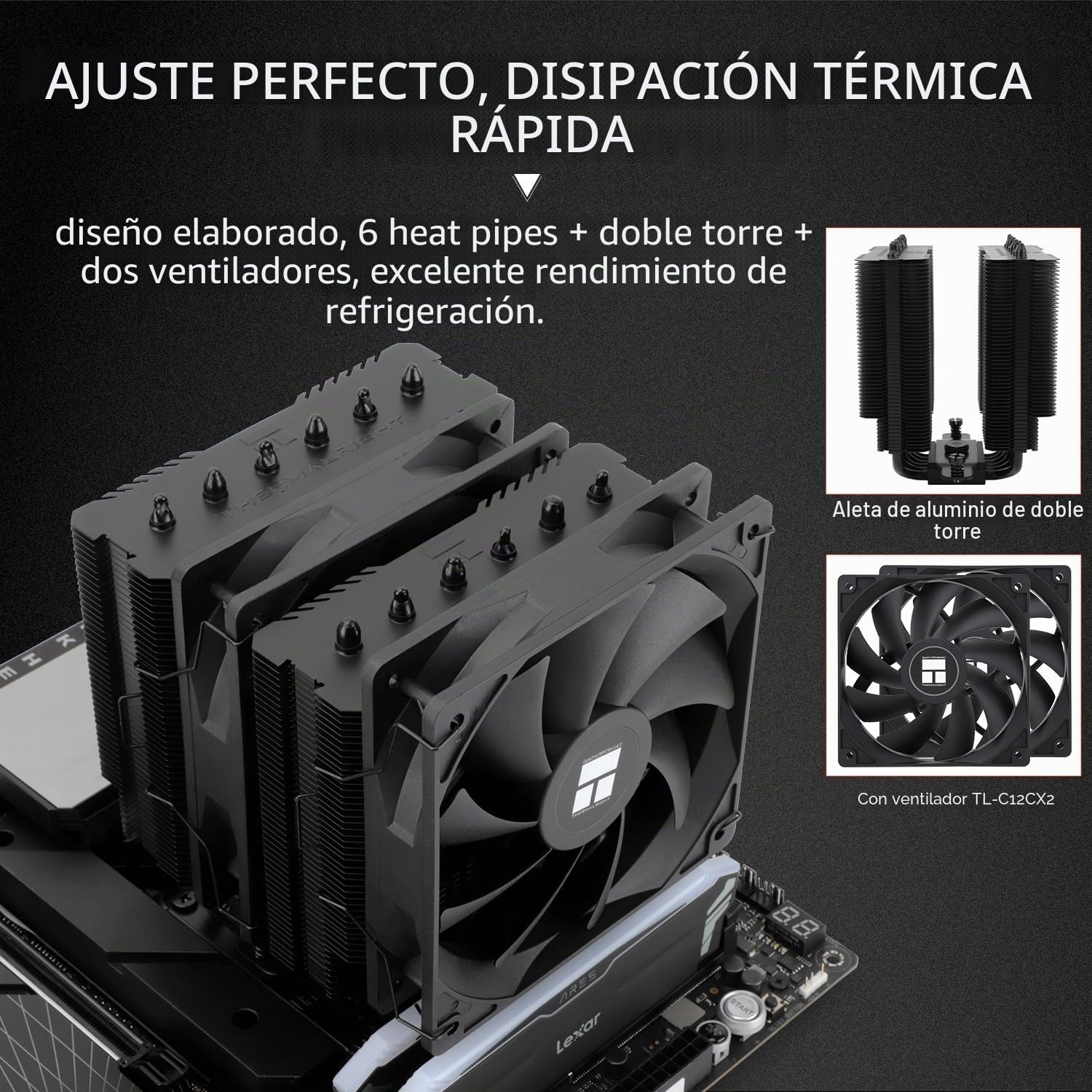 TR Peerless Assassin 120 SE Negro, 6 tubos de calor, refrigeración PWM TL-C12C de 155 mm (2 unidades), compatible con AMD AM4/AM5 e Intel LGA 1851/1700/1150/1151/1200(PA120SE NEGRO)