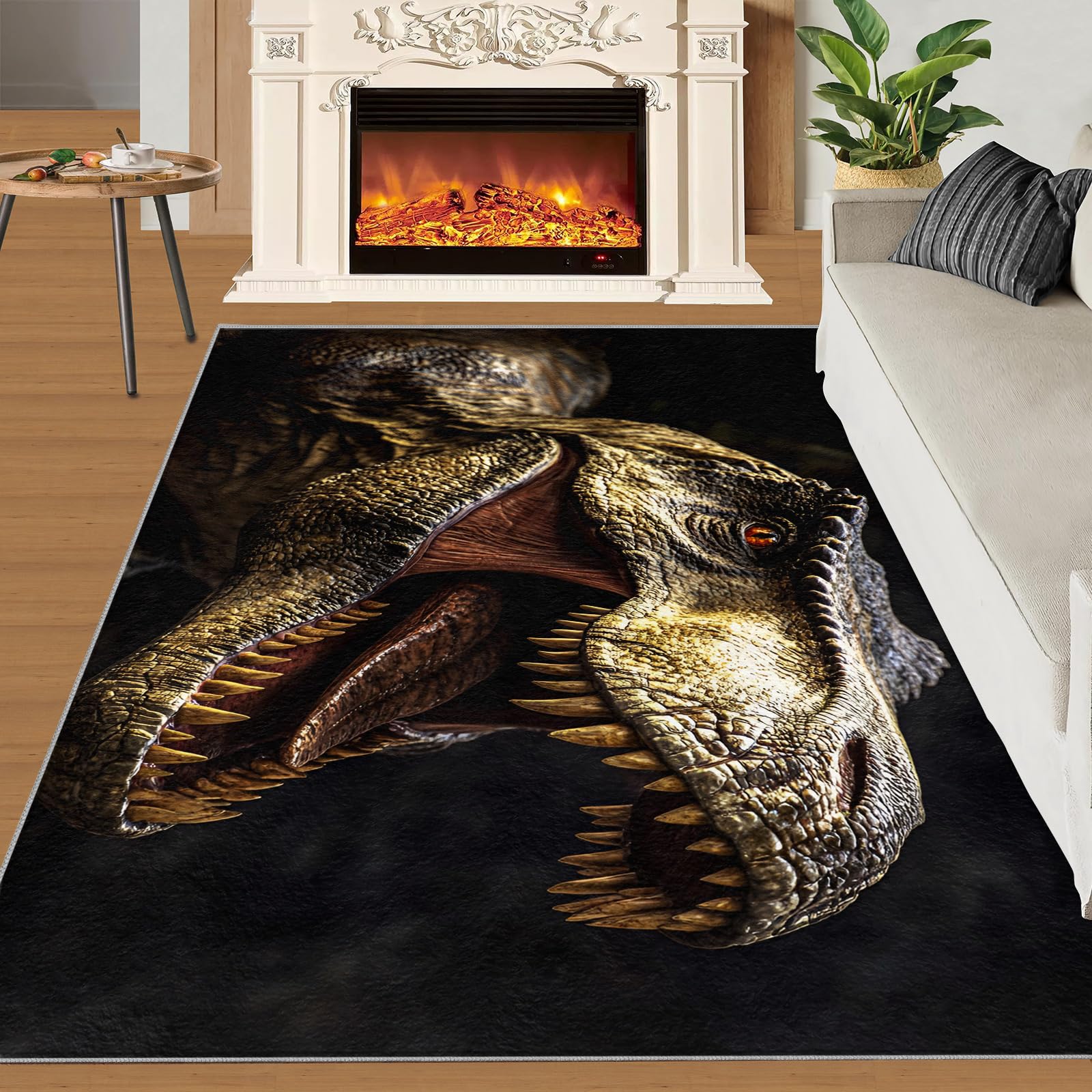 Dinosaurier Teppich Wohnzimmer Tier Teppich für Schlafzimmer 70 x 140 cm, Dinosaurier Kurzflor Dekoration Teppiche Weicher Waschbarer Antirutsch