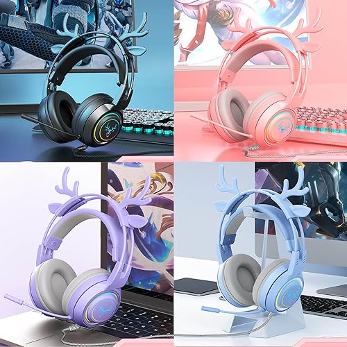 Miniatura 6 de Auriculares estéreo para juegos para PS4, PC, Xbox One y PS5, cancelación de ruido, auriculares sobre la oreja con micrófono, luz LED, sonido