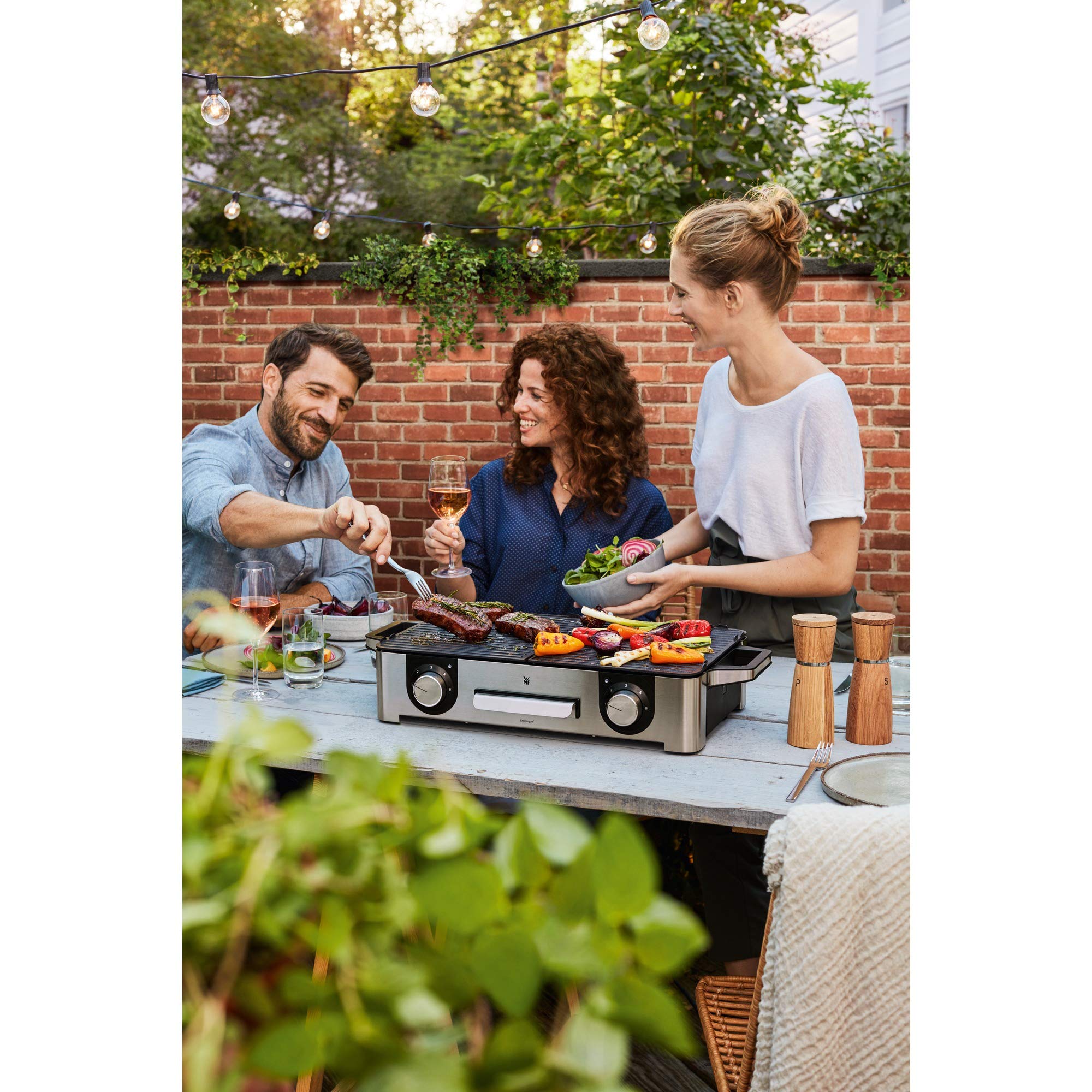 WMF Master Grill Lono, Griglia Elettrica per Interni ed Esterni con 2 Piastre Antiaderenti in Alluminio 28x50cm, Base in Acciaio Inox 18/10, Temperatura Regolabile, Facile da Pulire, 2400 W