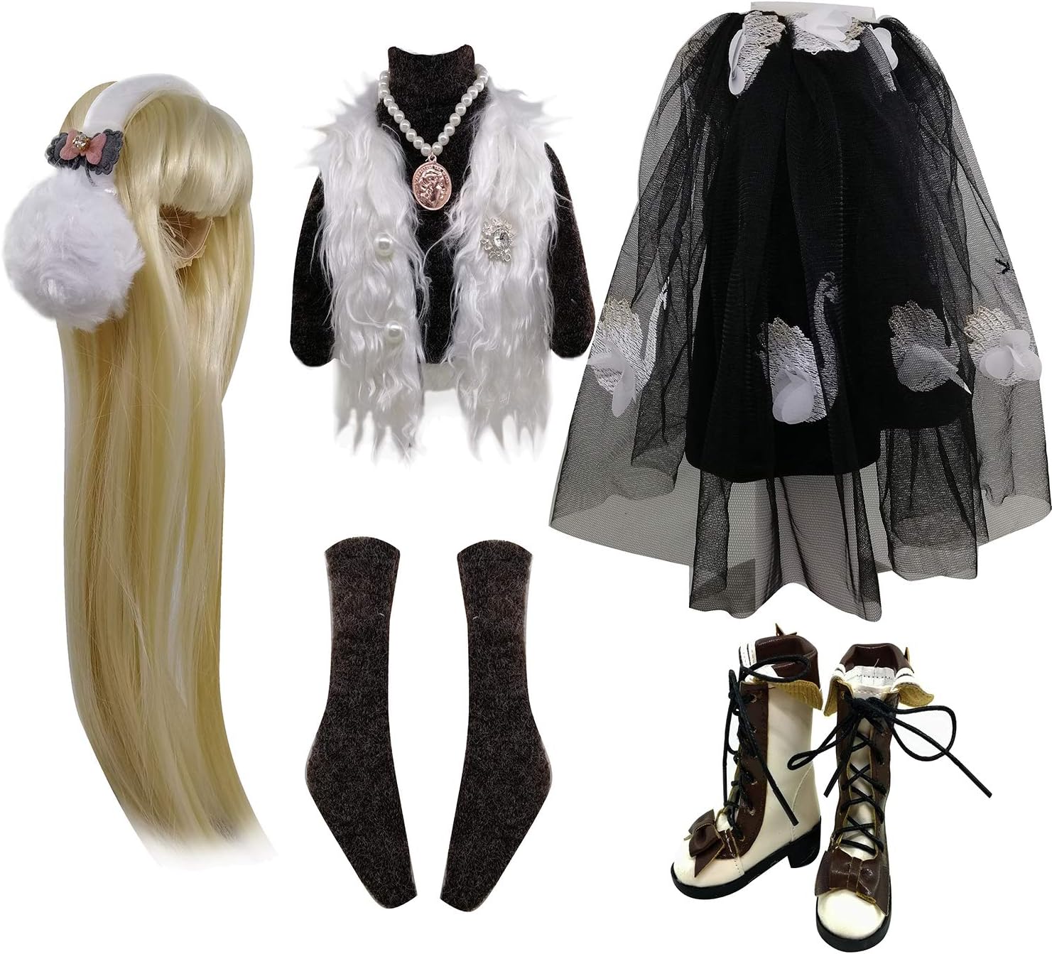 Set of Fashion Clothes Wigs Shoes Socks Accessories Full Set for 1/3 22in - 24in 60cm BJD Dolls (Sherry)