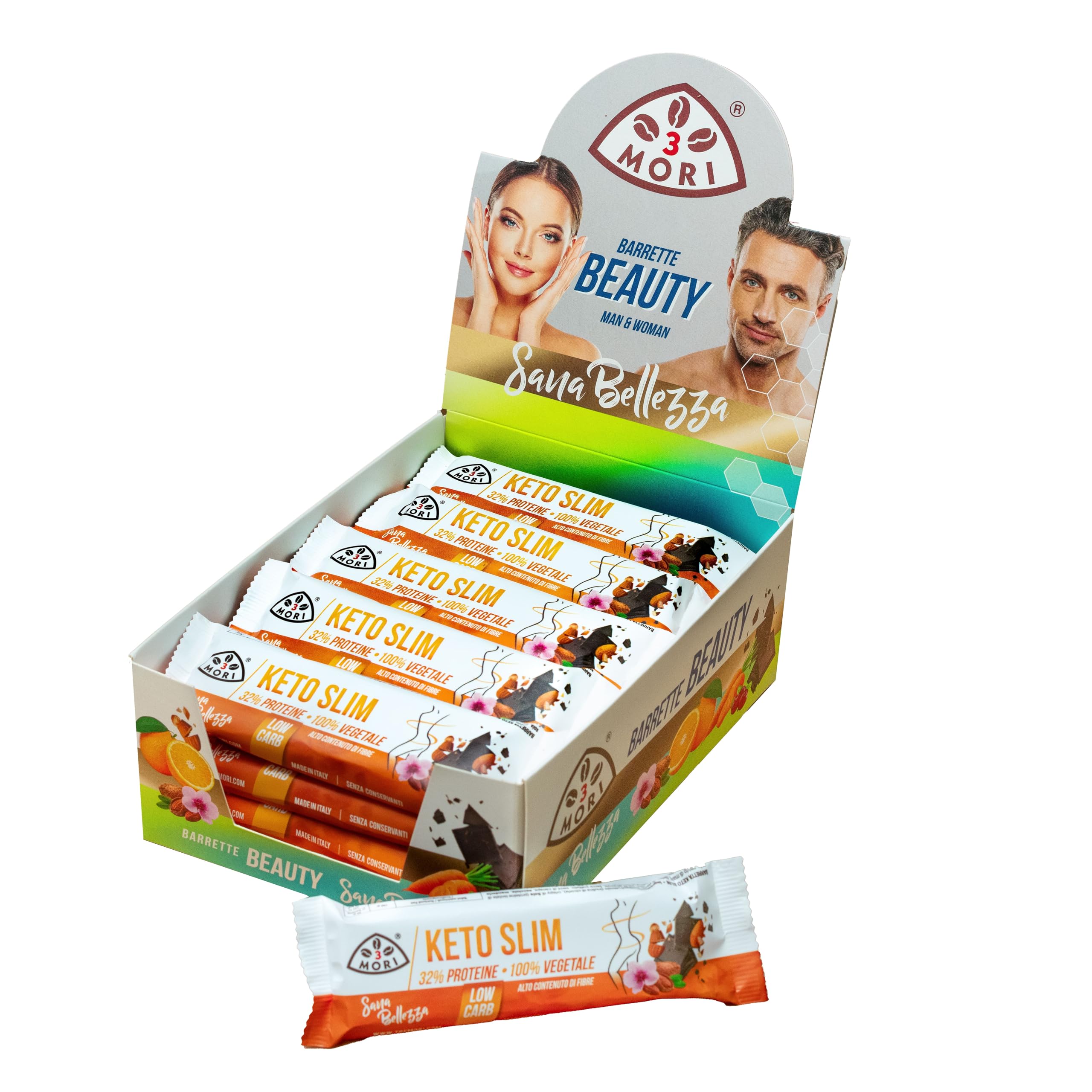 Tre Mori KETO SLIM Barretta Chetogenica 100% Vegetale con 32% Proteine - Basso Contenuto Carboidrati - Confezione da 20