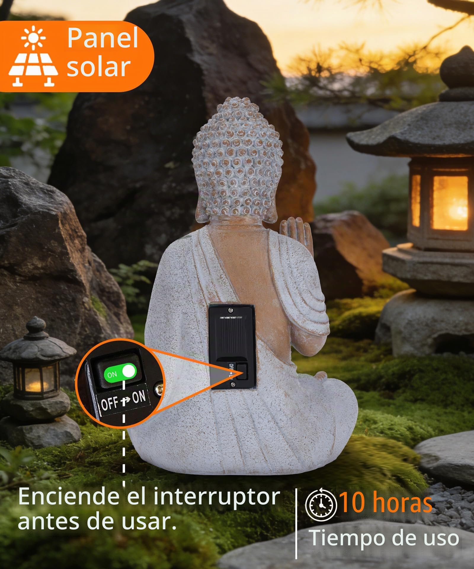 Yeomoo Figura de Buda con LED Solar LED Decoración de Jardín - Resistente a la intemperie Meditación Jardín Figuras Decoración para Zen Jardín Salón Feng Shui Regalo Espiritual para Mujeres Mamá