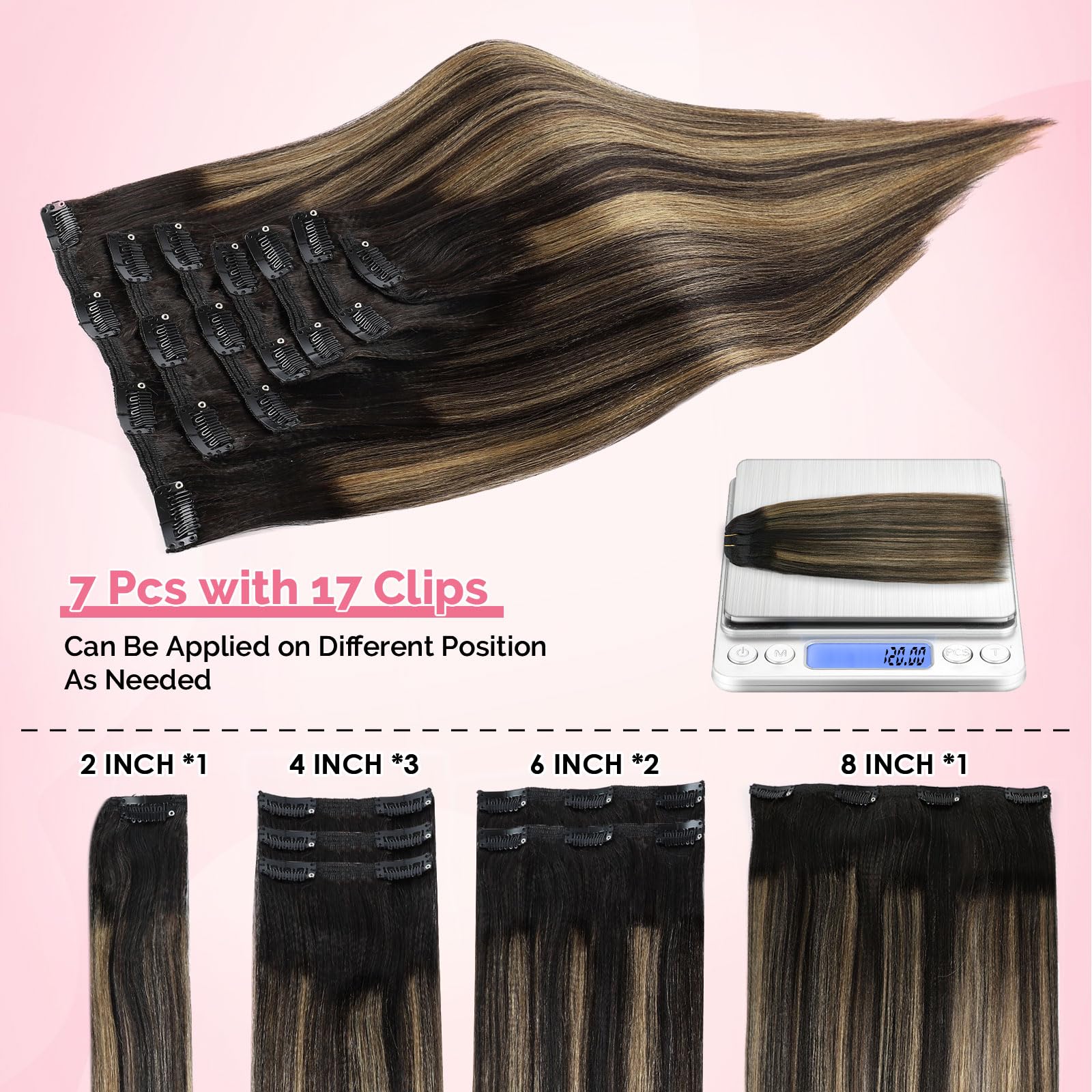 Yuniffe Yaki Straight Clip in Hair Extensions for Black Women Two Tone Rooted Black to Piano Off Black #1B Mixed With Caramel Blonde #27 Double Weft Remy Yaki Hair Clip ins 14 Inch 7Pcs 120g - Image 4