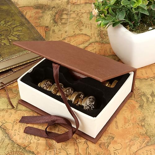 Miniatura 6 de Yoption Juego de 6 Sellos de Cera, Kit de Sellos de Cera Selladora Romántica Rosa Corazón Corona de Flores, Mango de Madera con Cabeza de Latón para