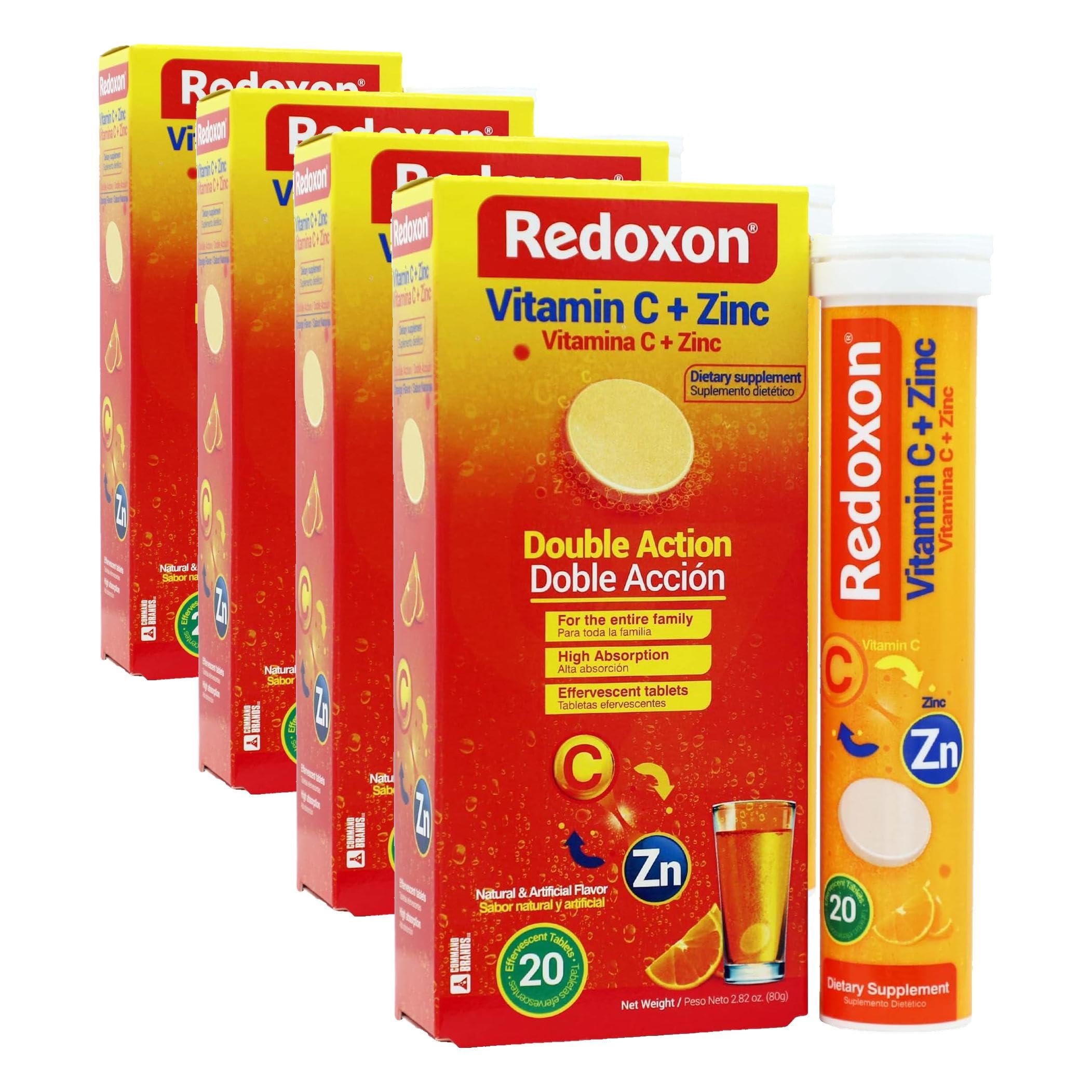 Redoxon Vitamin C + Zinc, Effervescent Tablets of Vitamin C and Zinc, Helps Support Your Immune System, Orange Flavor, 20 Effervescent Tablets, 2.82 Oz Box, (Pack of 4) 20 Count (Pack of 4)