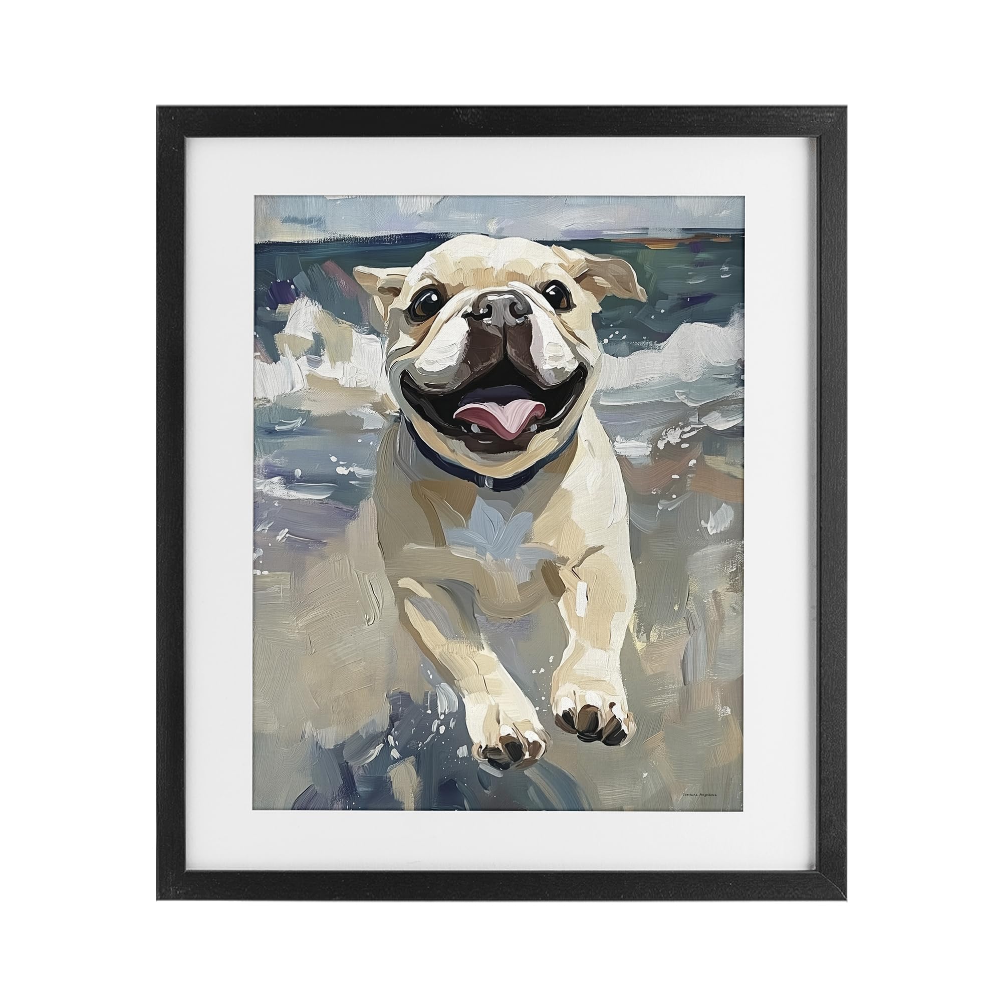 Stupell Industries 'Sunny Paws Dog on Beach', Framed Print Under Glass, Black, 13 x 16 Inches, Easy to Hang and Sturdy, Made in USA, by Svetlana Aleynikova