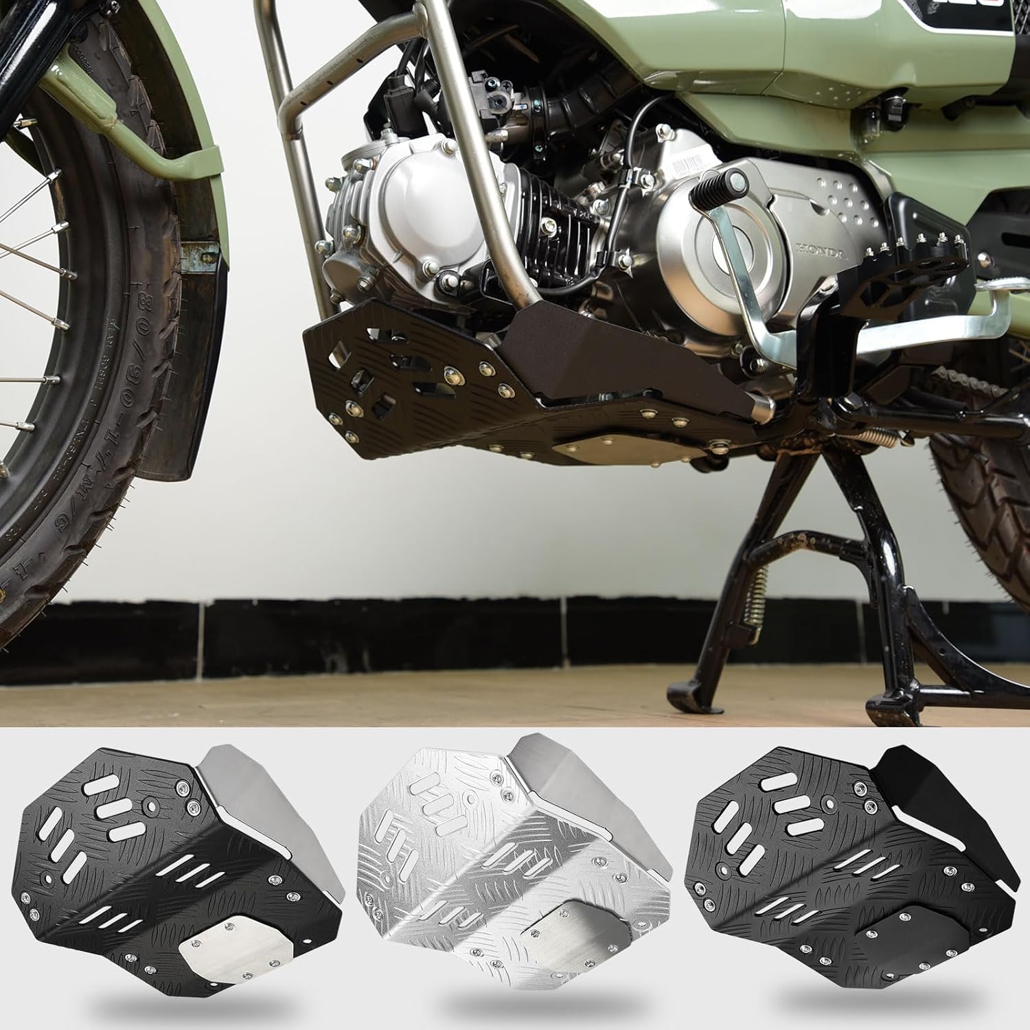 WOOGA Motorcycle Engine Skid Plate Belly Pan Bash Plate Chassis Protection Cover Compatible for HO&N&DA Hunter Cub CT125 Trail125 Accessories 2020 2021 2022 2023 2024 (Silver)