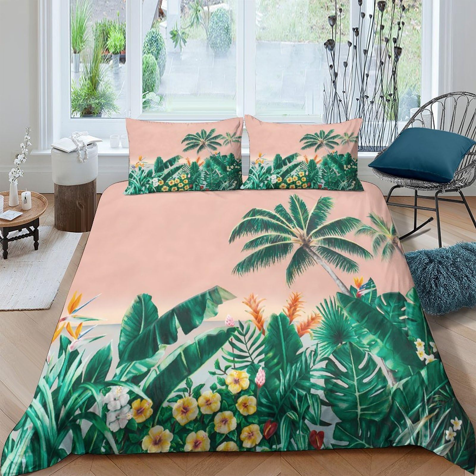 Ctjqhvkz Style-8 3D Printed Tropical Palm Leaves Fitted Sheet Microfiber Soft Pink Botanical Flowers Mattress Cover For Bedroom Guest Room Decor Single（135X200cm）