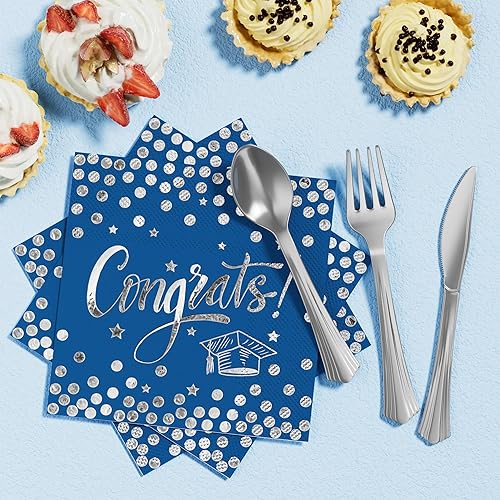 Miniatura 10 de Suministros de fiesta de graduación blanco y dorado, 175 piezas de vajilla desechable de felicitaciones graduadas (Severs 25) platos de papel blanco