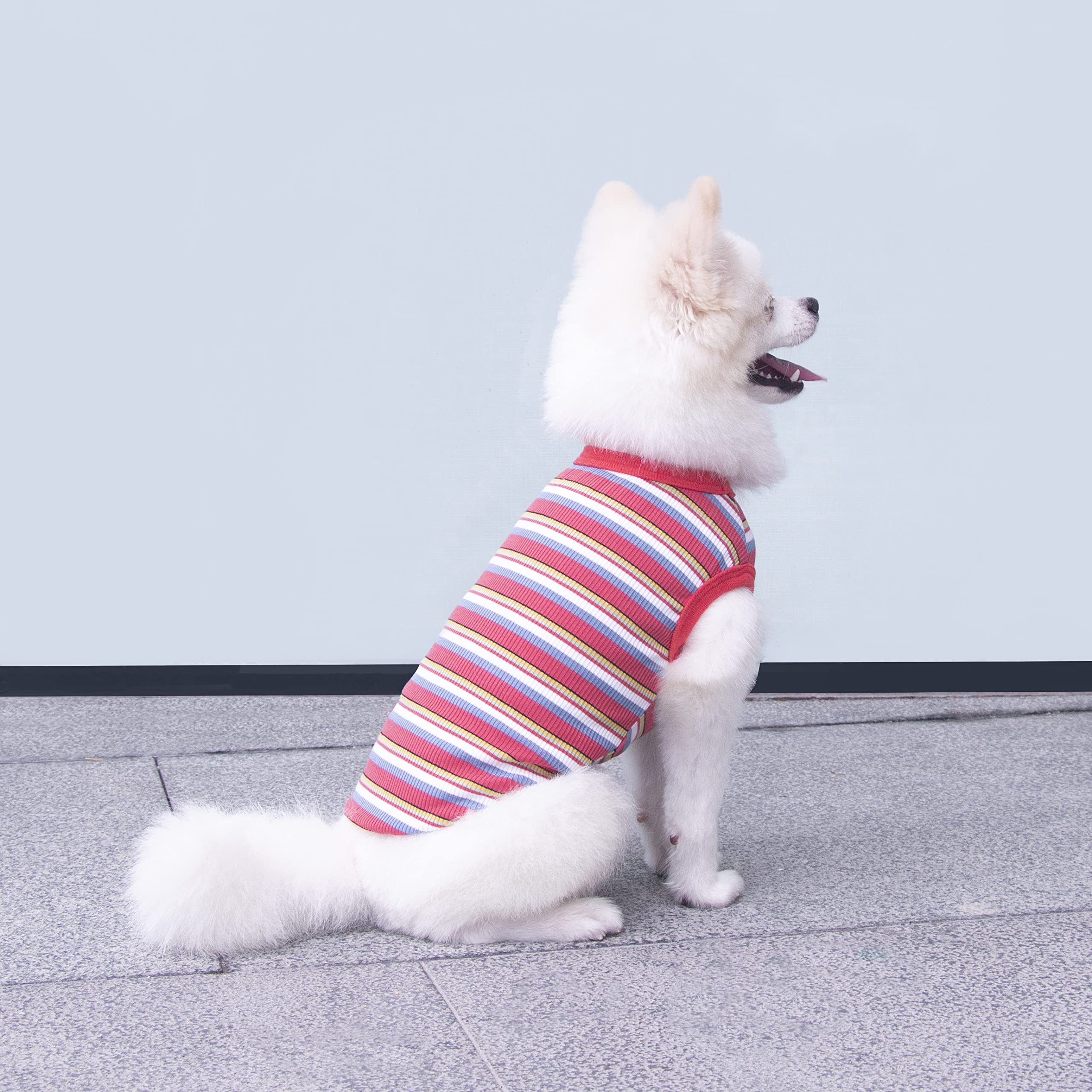 Camisetas de té a rayas para perros, chaleco sin mangas 100% algodón para perros y gatos pequeños, ropa sin mangas para cachorros Chihuahua Yorkie rojo, talla 3XS