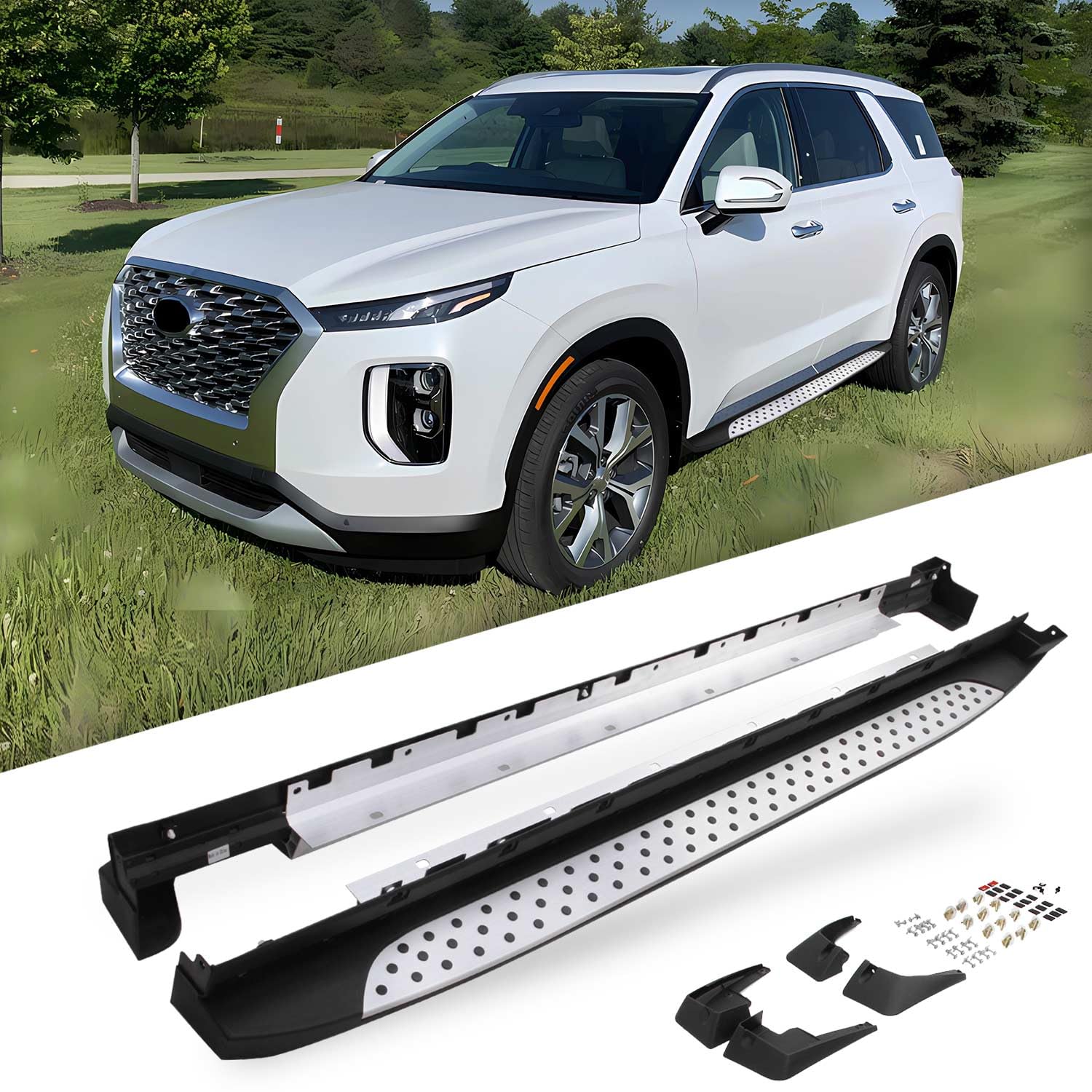 SNIXWOO Side Steps Running Boards Fit for Hyundai Palisade 2020-2025 w/Mud Flaps (No Drilling Required)