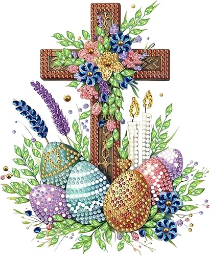 Miniatura 8 de Kit de adornos de pintura artística con diamantes de cruz de Pascua 5D, diamantes de imitación de cristal con forma especial, adorno de escritorio