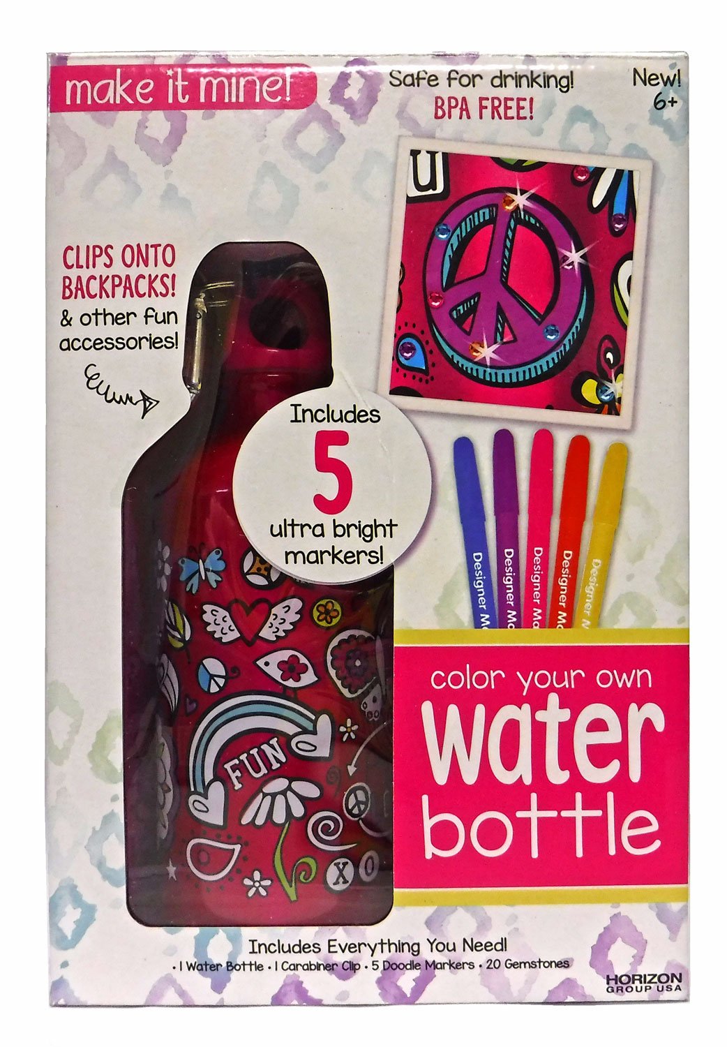 Horizon Group USA Make it Mine Color Your Own Water Bottle Craft Kit