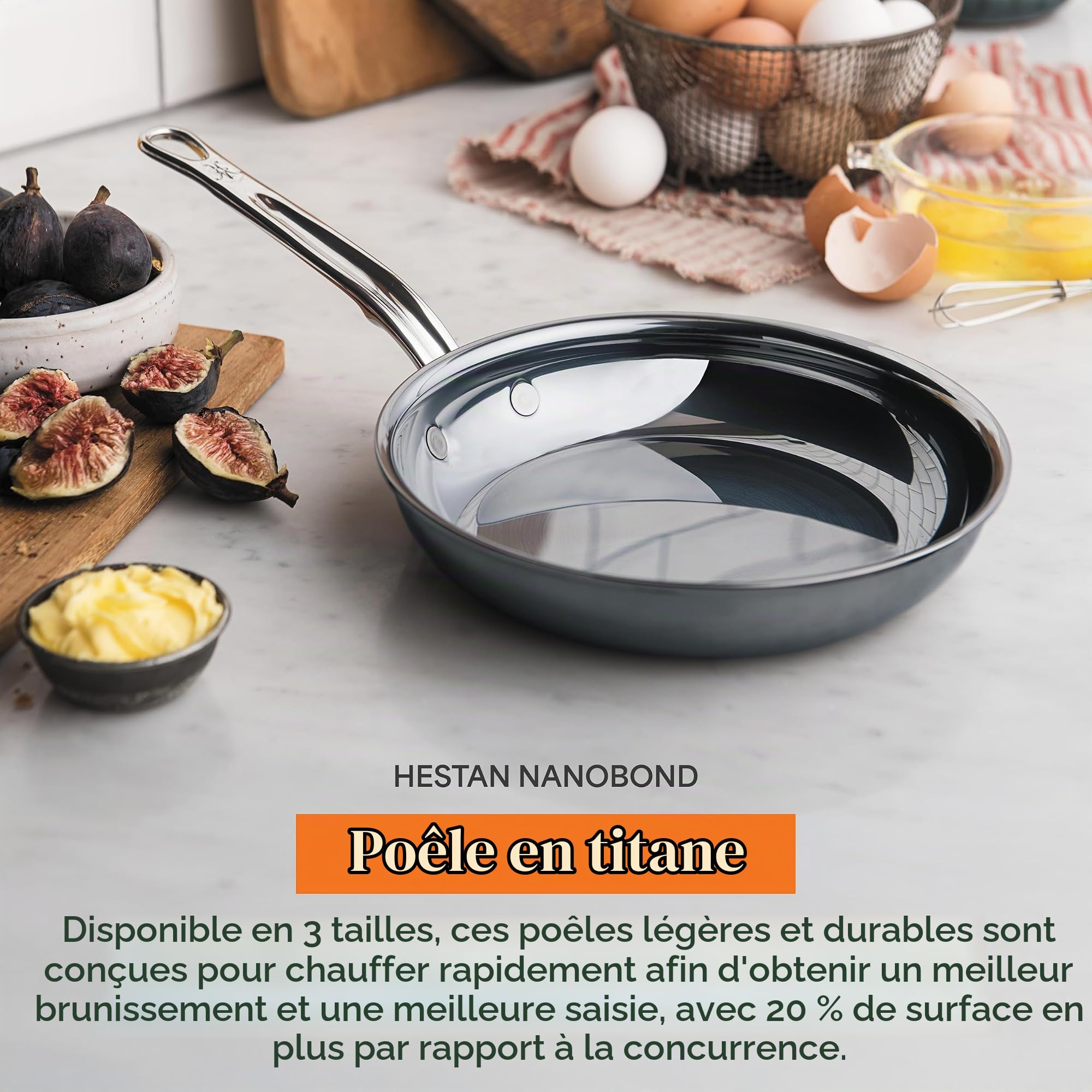 Hestan - Collection NanoBond – Poêle à frire en acier inoxydable titane de 21,6 cm – Batterie de cuisine propre sans toxines, PFAS et produits chimiques, compatible avec les tables de cuisson à