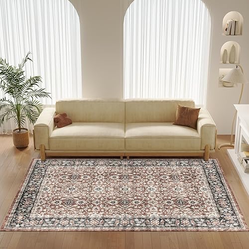 Miniatura 6 de koorlian Alfombra tribal bohemia de 5 x 7 pies, color verde azulado, suave, antideslizante y que se desprende para sala de estar, comedor, alfombra