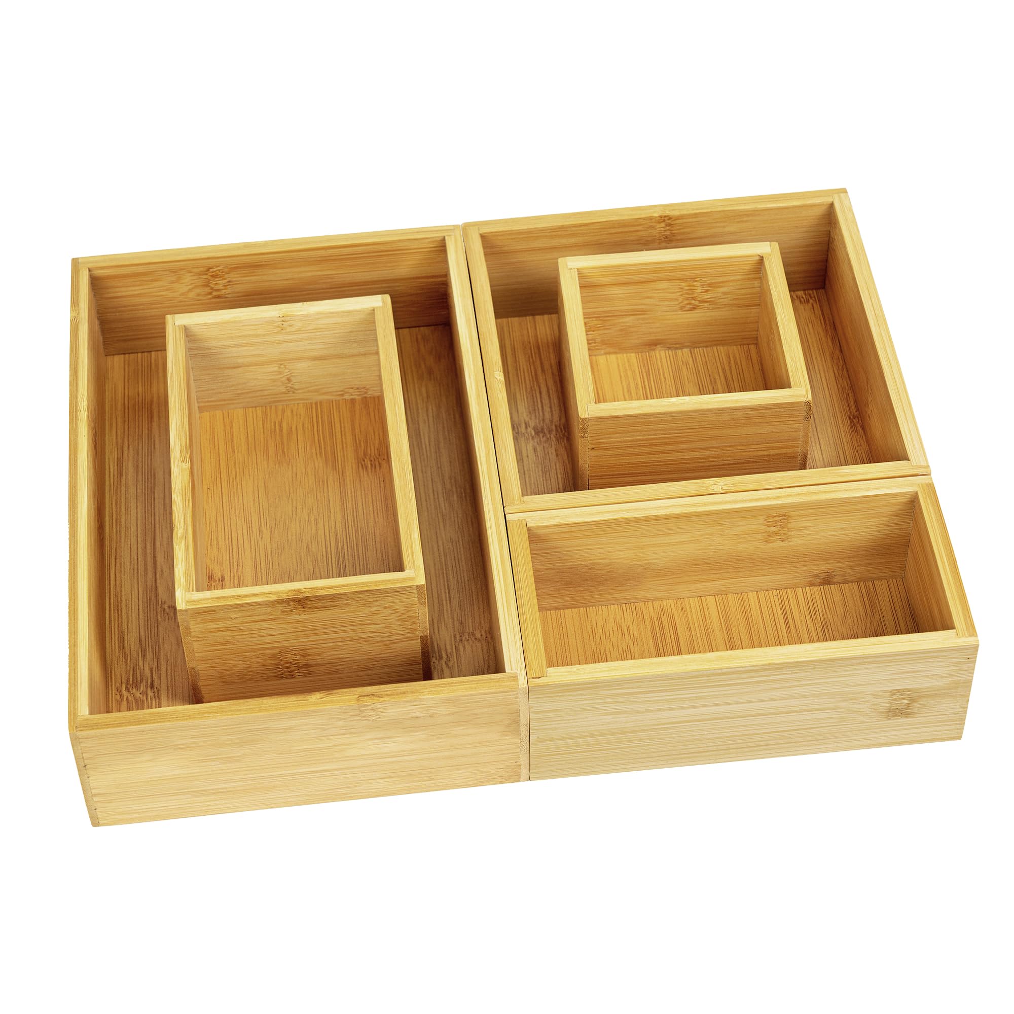 VaeFae Organizer cassetti in bambù, set da 5 per cucina e bagno | Divisione pratica degli scompartimenti, superfici lisce senza sbavature, stabile e duraturo, facile da pulire