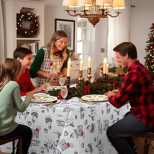 Vista 64 de Mantel rectangular de vinilo de 52 x 70 pulgadas con reverso de franela, mantel para el día de San Valentín, mantel de hule 100% impermeable Azul