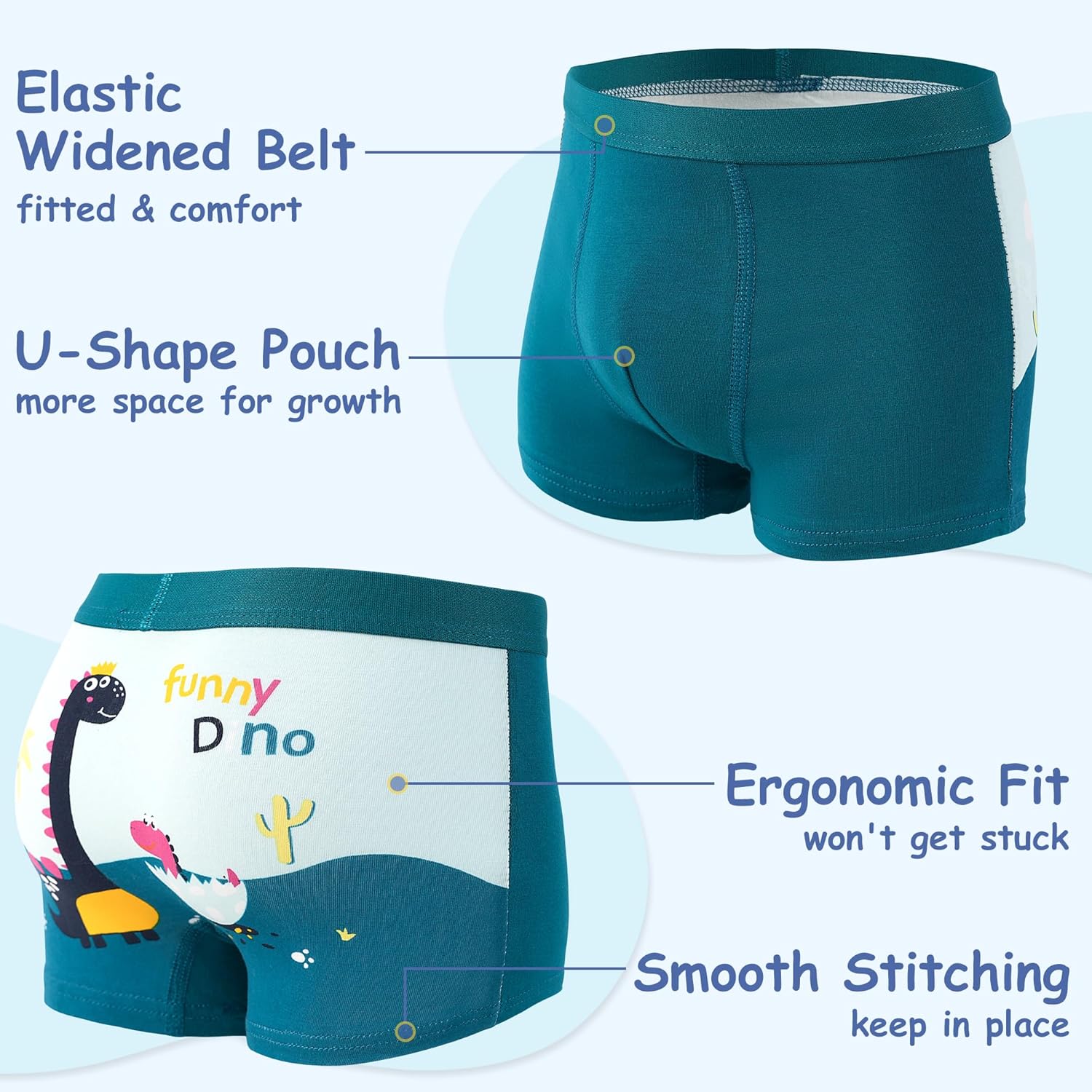 HYCLES Boys Cotton Boxer Briefs Cartoon Dinosaur Spaceman Duck Toddler Kids Underwear 4 Pack, 2-12 Years - Image 4