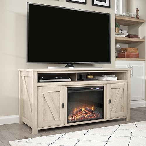 Ameriwood Home Farmington Electric Fireplace TV Console for TVs up to 60", Light Oak