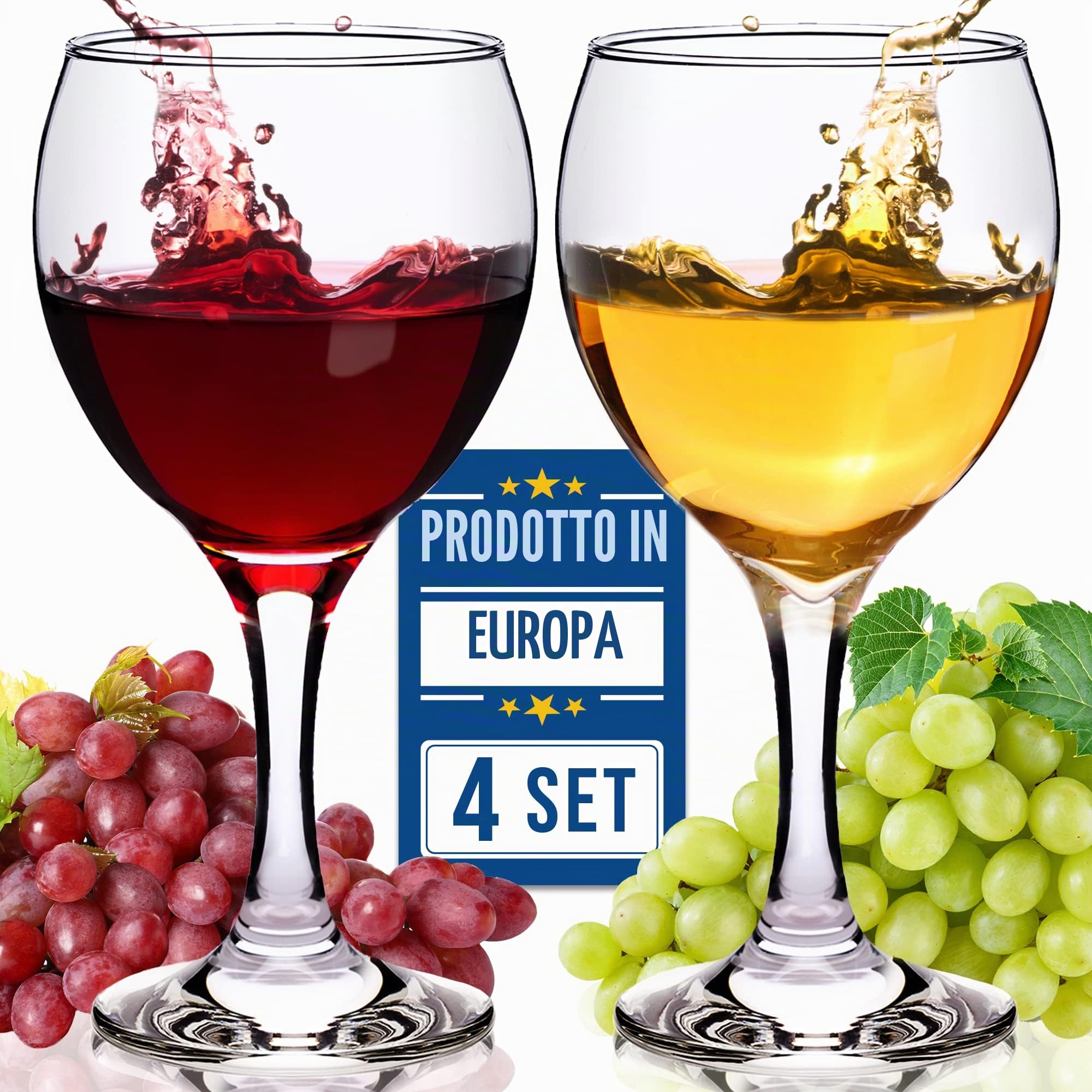 CRYSTALIA Premium Calici da Vino Rosso Set di 4, 365ml 100% SENZA PIOMBO & CADMIO Lavabile in Lavastoviglie, Bicchiere da Vino a Stelo Corto per la Ristorante, Casa e Feste, Red Wine Glasses