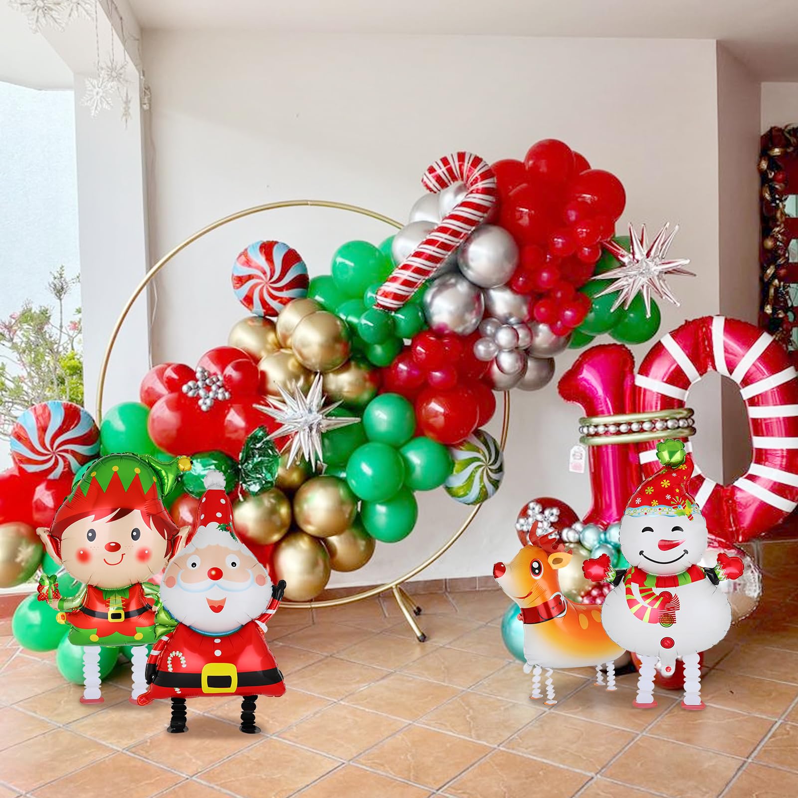 Set 8 Palloncini In Alluminio Di Natale - Babbo Natale, Renna, Albero, Pupazzo Di Neve, Per Decorazioni Feste
