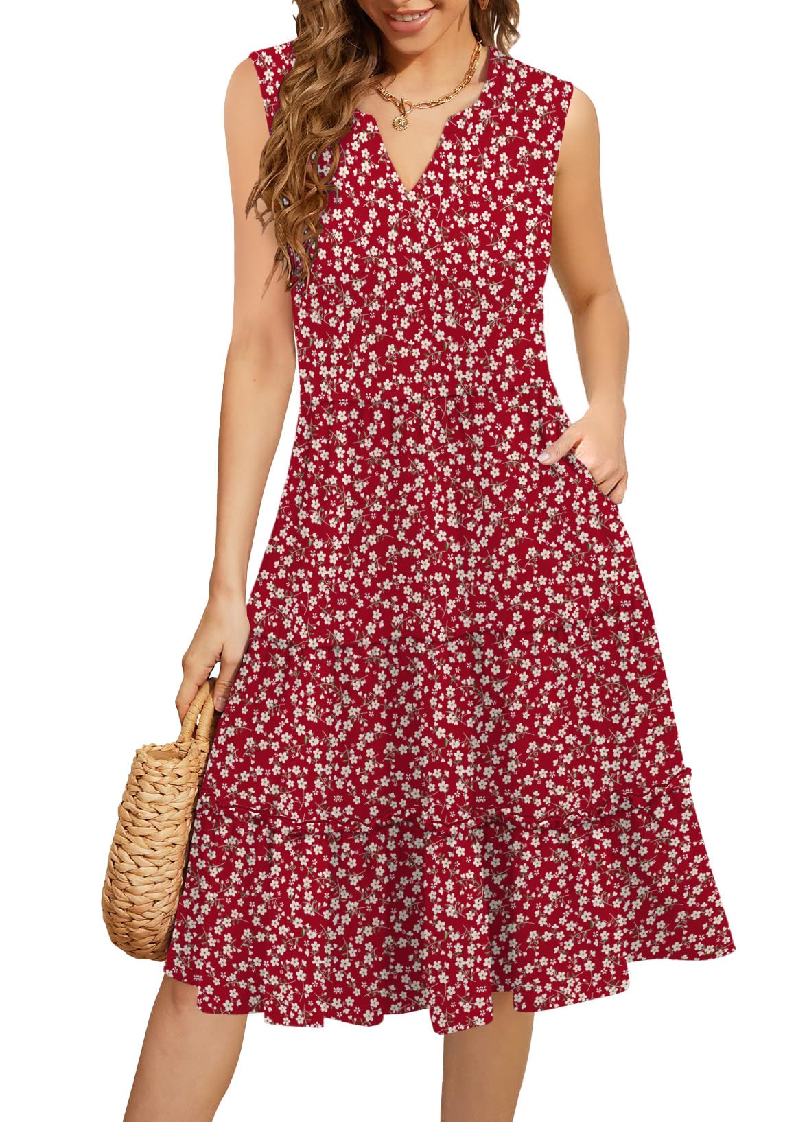 Grace's Secret Summer Dresses for Women 2026 Flowy Casual Boho Midi Sun Dress with Pockets