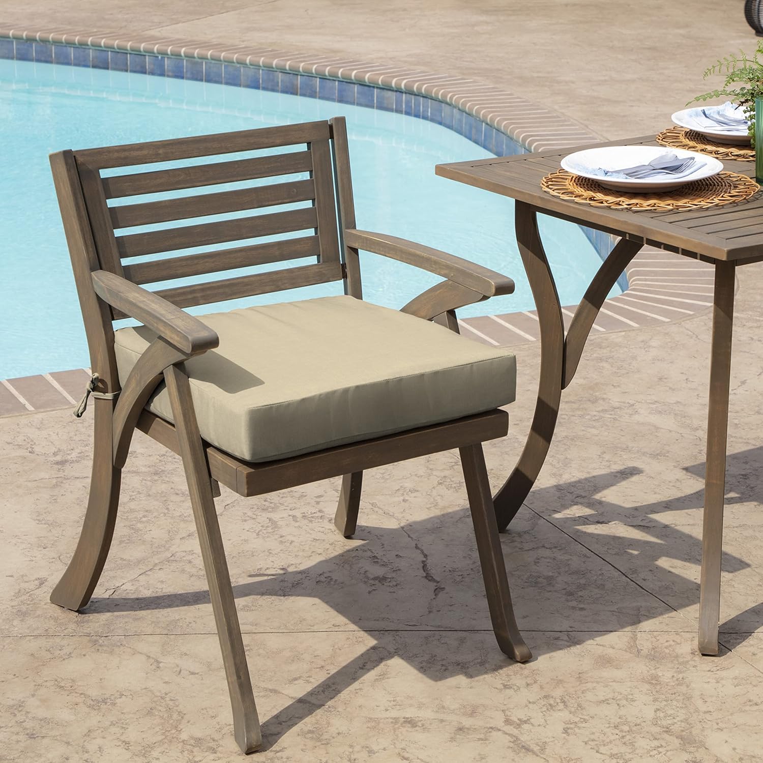 arden seat cushion, 21 x 21, rain-proof, fade resistant, cushion for patio dining, adirondack, and outdoor chairs tan leala polyfill 21 x 21 tan leala