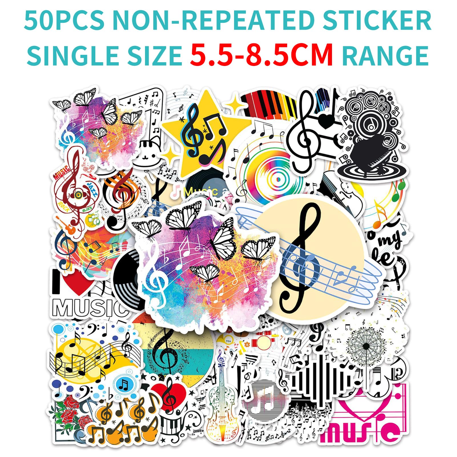 50PCS Music Sticker Music Notation Phonetic Symbol Stickers for Lovers Gifts - Kids Teenagers Vinyl Skateboard Guitar Laptop Luggage - Image 2