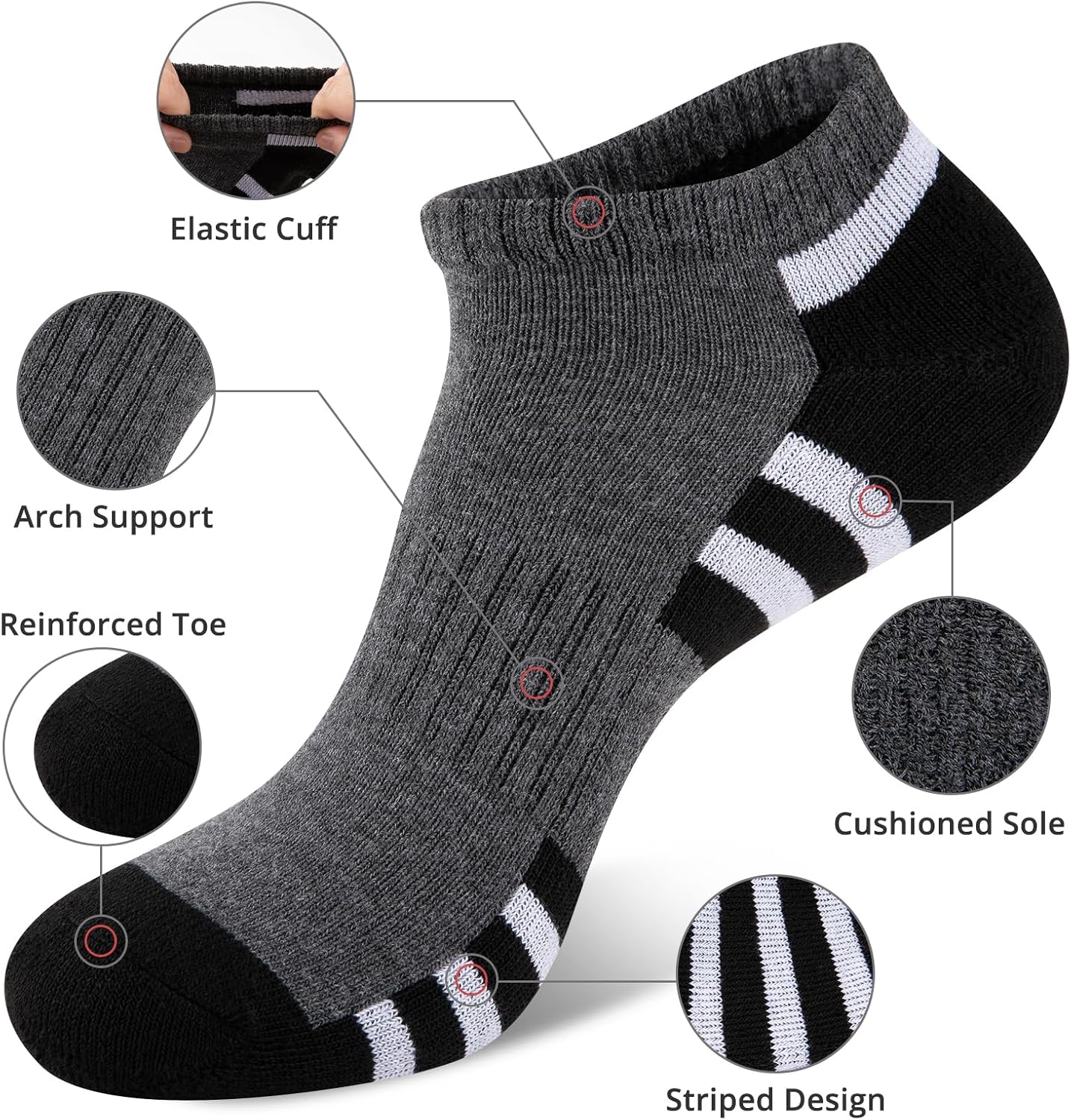 COOVAN Mens 12 Pack Athletic Ankle Socks, Mens Cushioned Comfortable Low Cut Sock 12 Pairs - Image 3