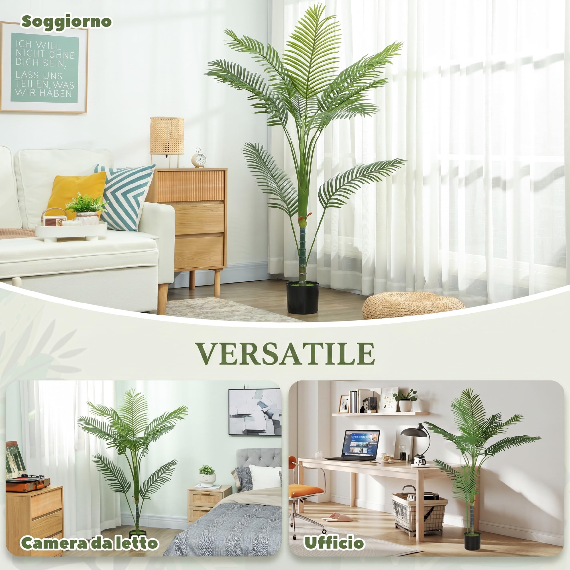 HOMCOM Pianta Finta di Palma Areca Alta 150 cm Realistica per Interni Verde