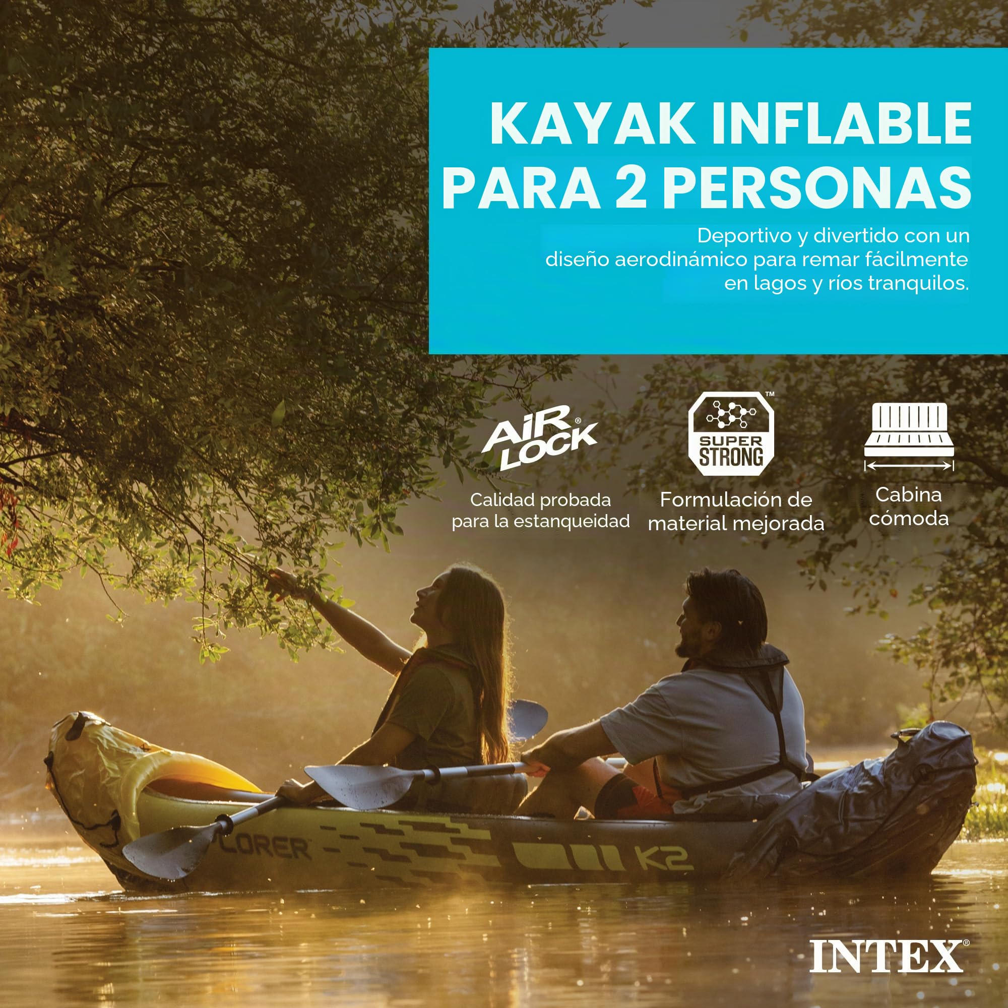Intex Explorer K2 Kayak 2-Osobowy Nadmuchiwany Kajak z Aluminiowymi Wiosłami i Wysokowydajną Pompą