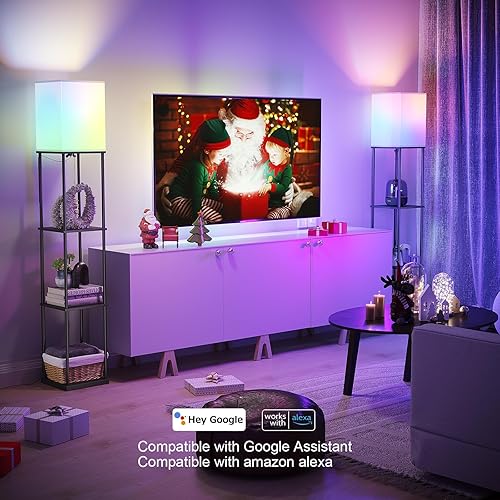 Miniatura 3 de SUNMORY Lámpara de pie con estantes, lámpara de pie inteligente con control de aplicación con bombilla RGB, lámparas de pie regulables de 4 niveles