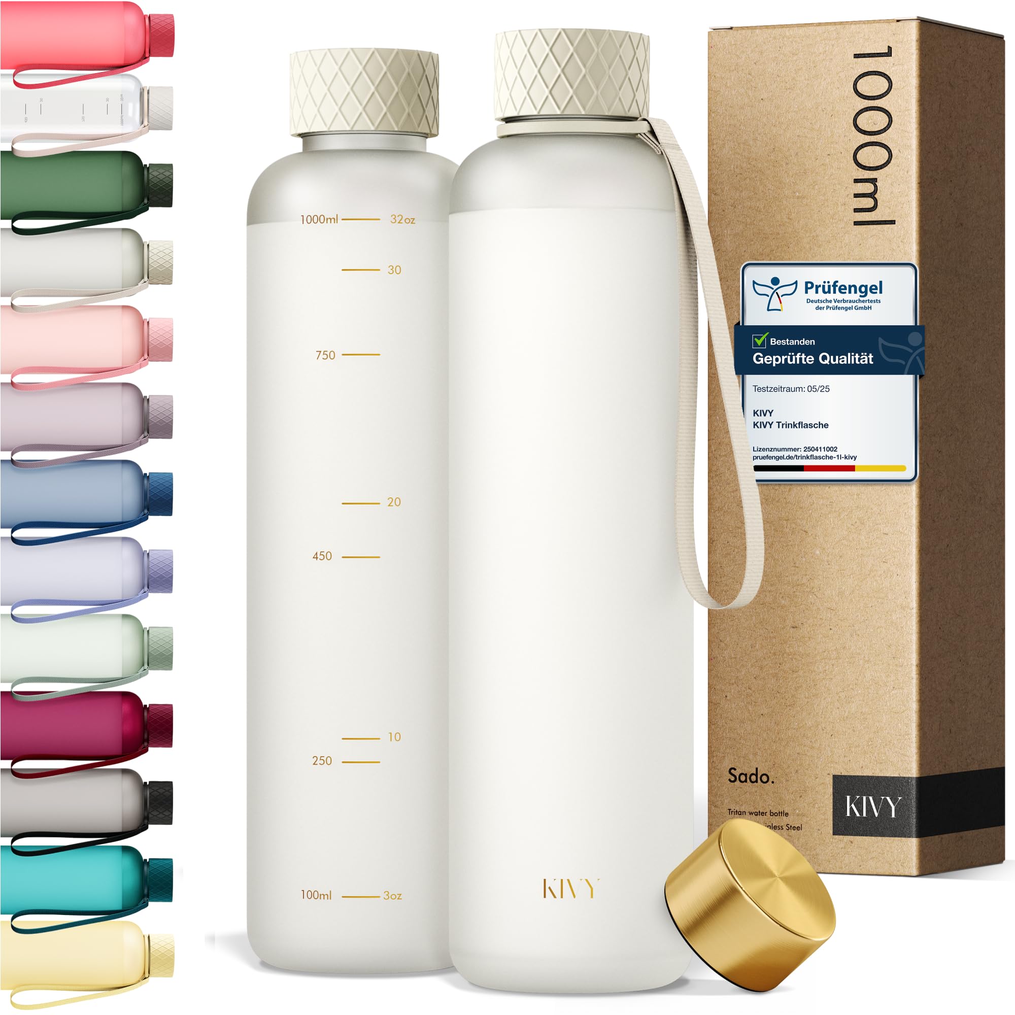 KIVY Tritan-Wasserflasche Kohlensäure geeignet & Auslaufsicher - Für Sport, Schule & Büro - Sport Trinkflasche Gym - Wasserflasche Sprudel geeignet - Sportflasche 1 Liter - Spülmaschinenfest