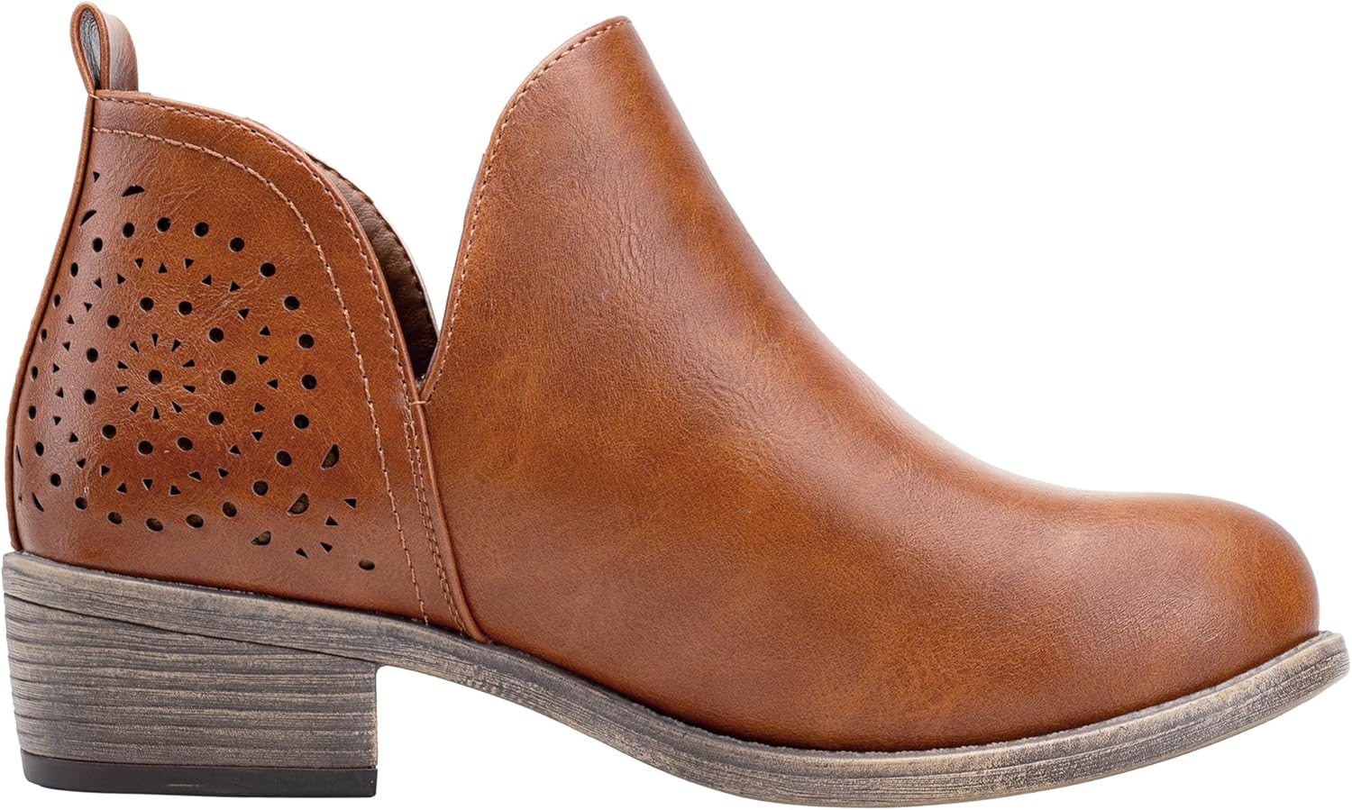 Vepose Women's Short Ankle Boots Low Heel, Western Cutout Perforated Booties