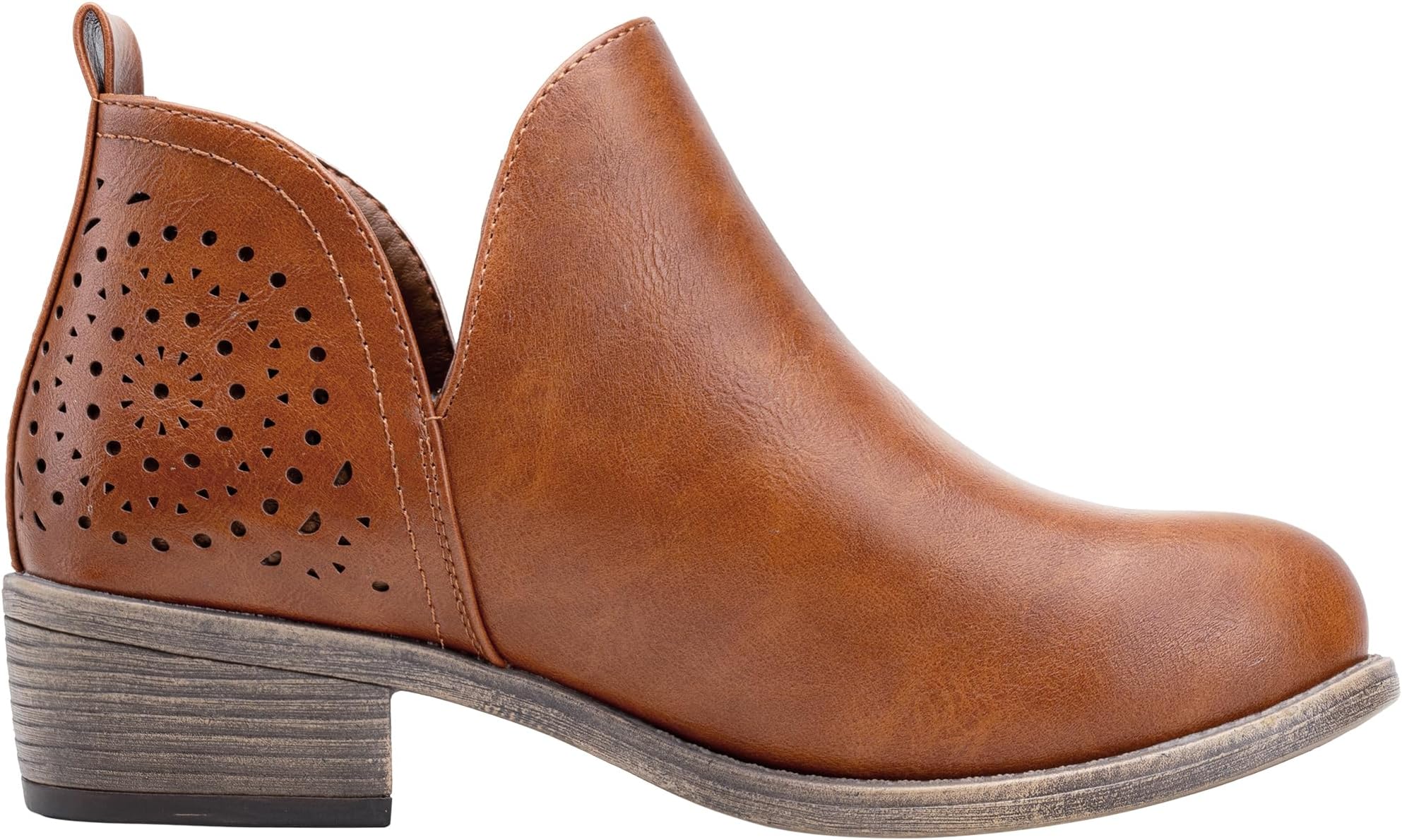 Women's Short Ankle Boots Low Heel, Western Cutout Perforated Booties