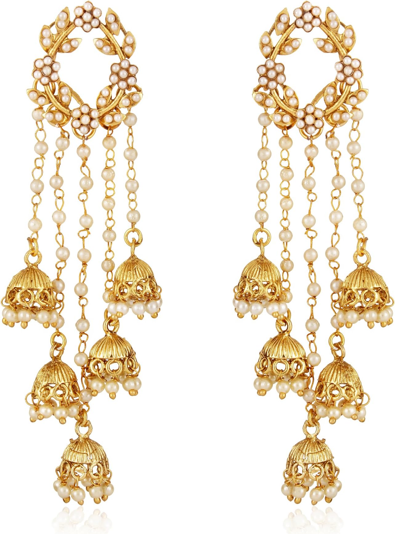 Gold Plated Stylish Pearl Jhumka Jhumki Traditional Earrings for Women and Girls (Golden) (8630er)