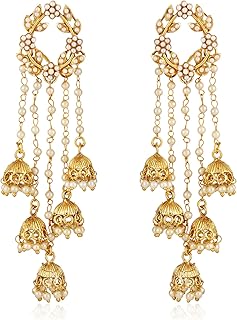 Gold Plated Stylish Pearl Jhumka Jhumki Traditional Earrings for Women and Girls (Golden) (8630er)