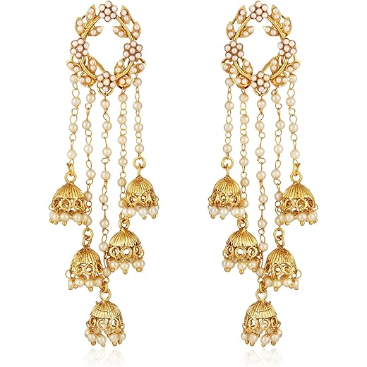 Gold Plated Pearl Jhumka Earrings